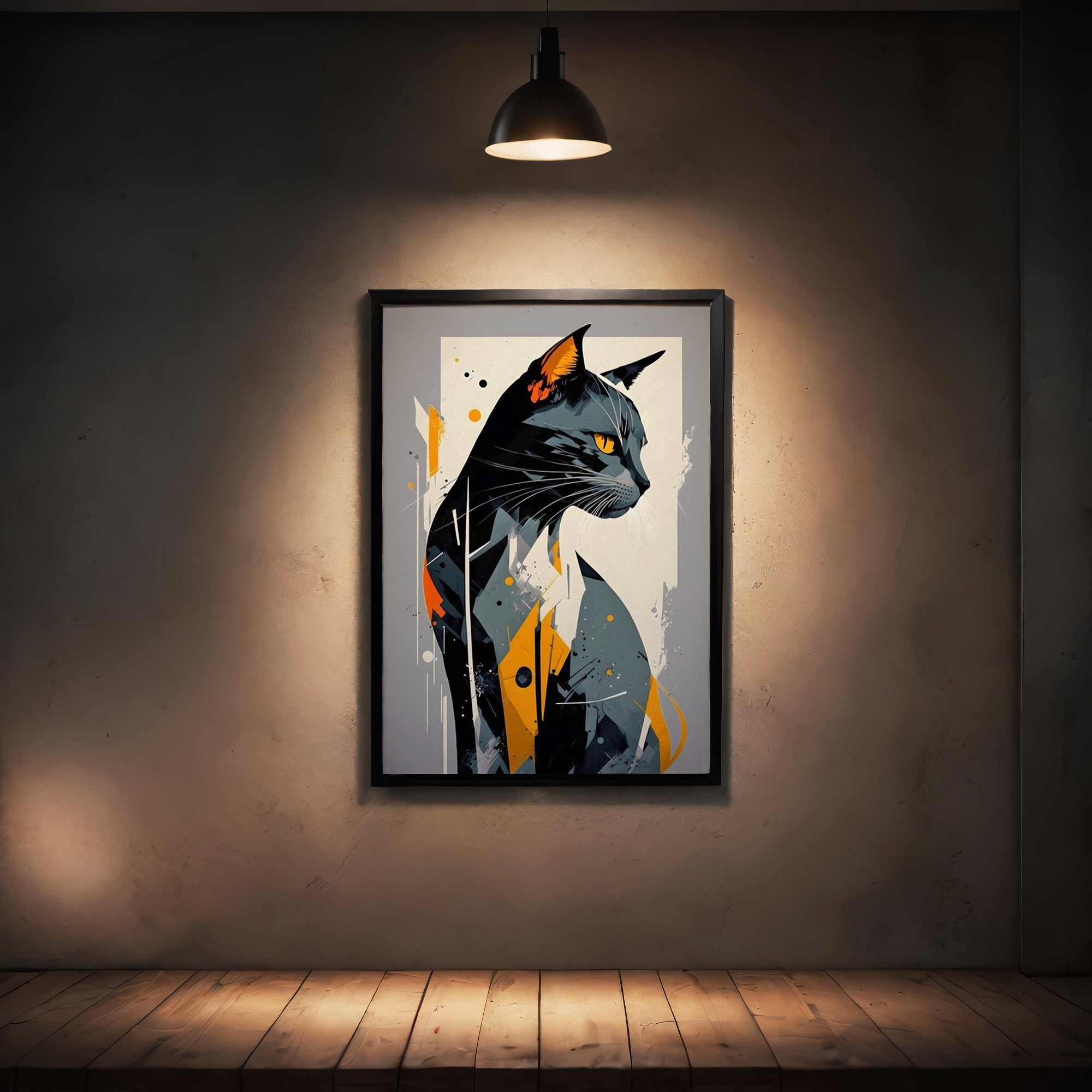 Geometric Feline Framed Abstract
