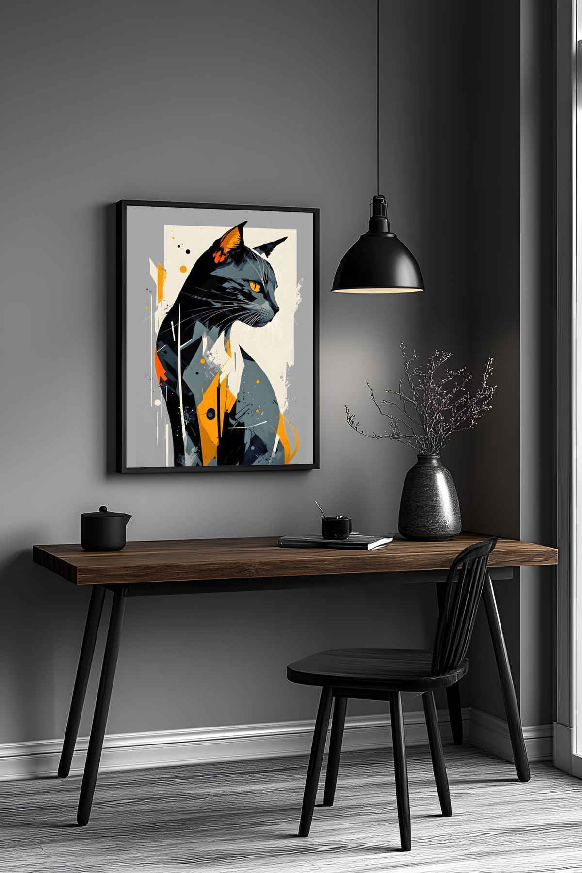 Geometric Feline Framed Abstract