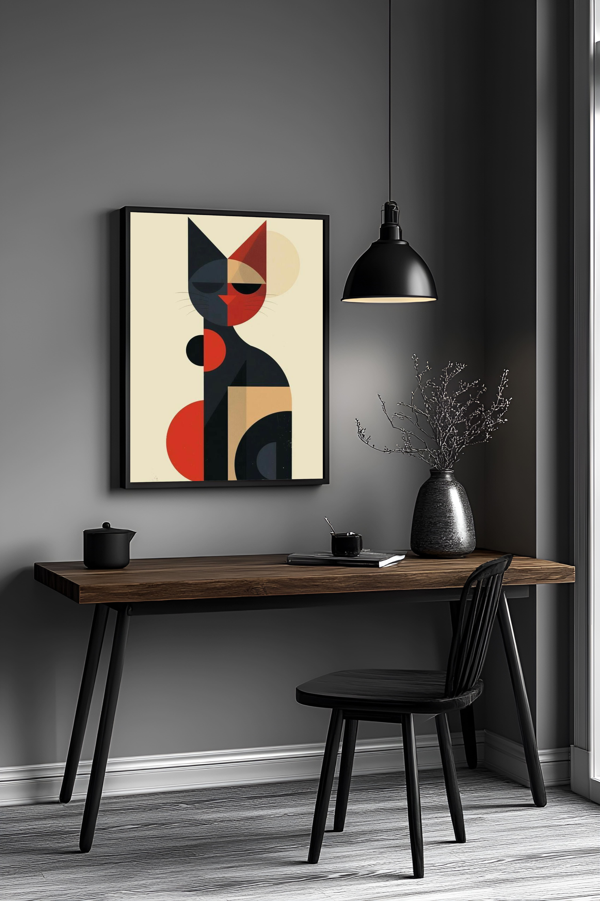 Geometric Feline Frame Abstract