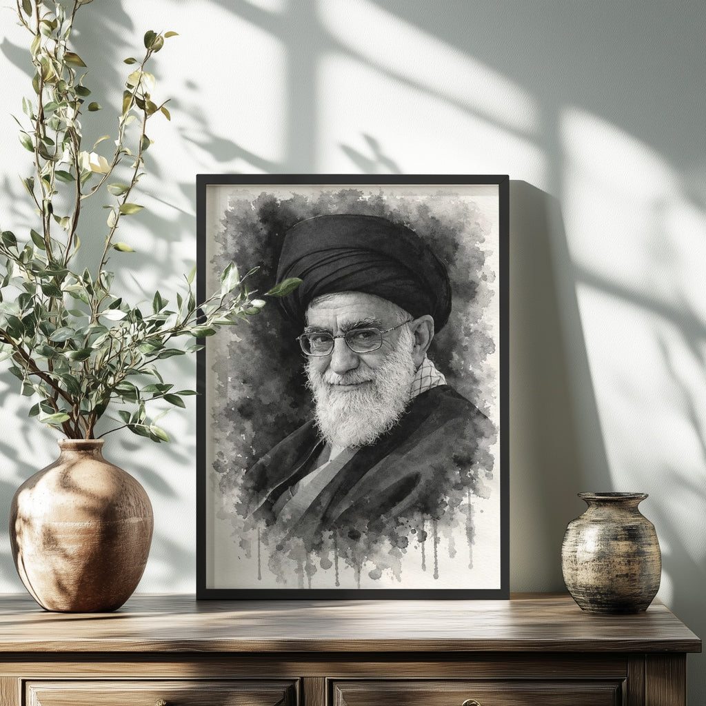 Ayatollah Khamenei Ink Portrait Frame