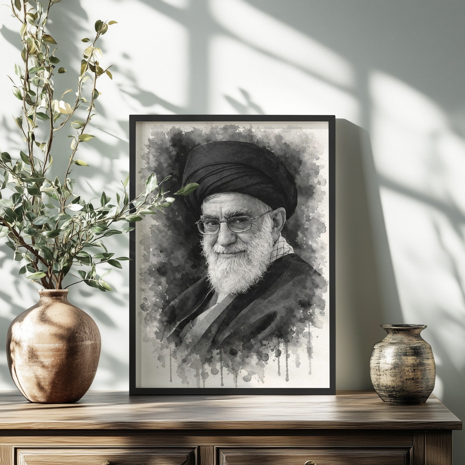 Ayatollah Khamenei Ink Portrait Frame