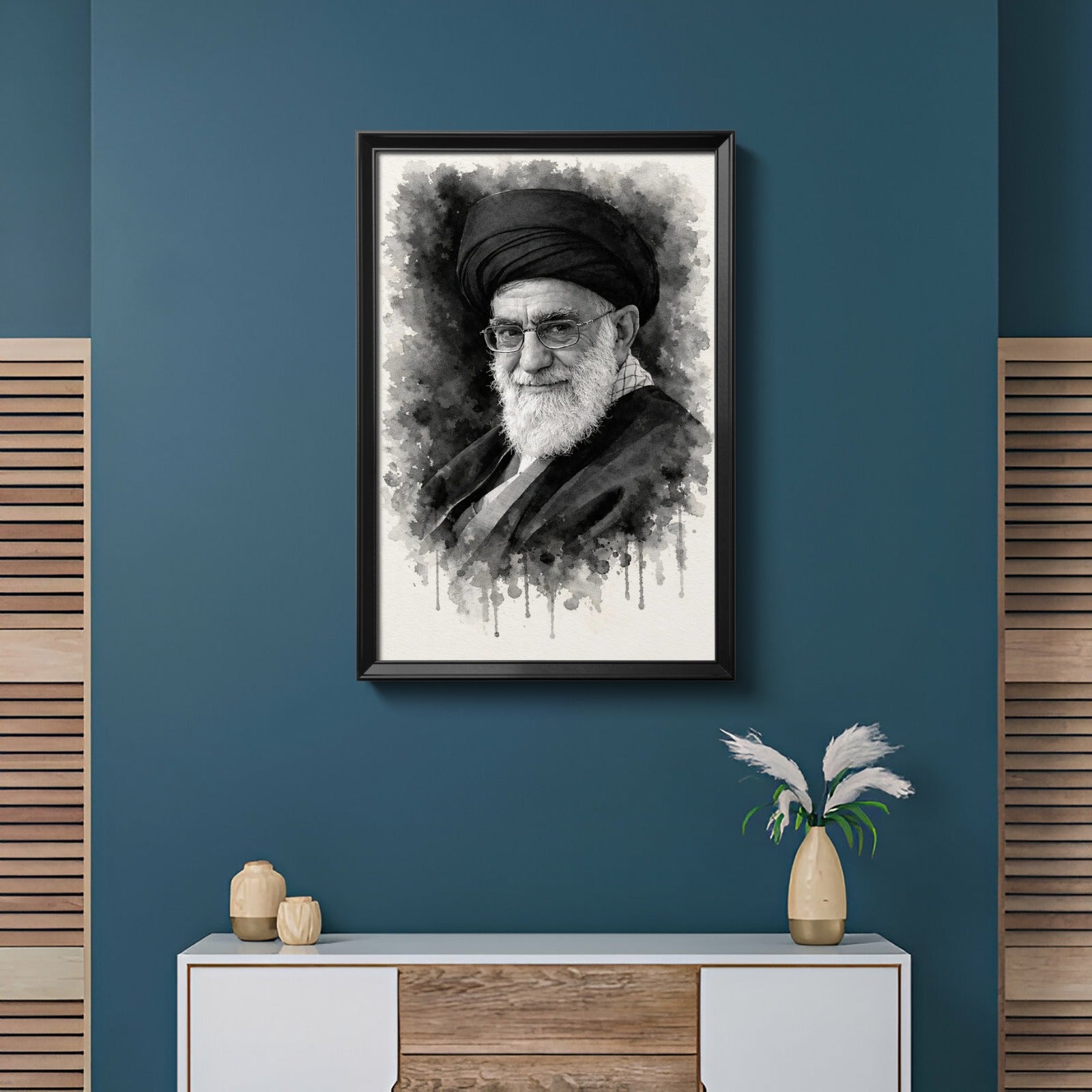 Ayatollah Khamenei Ink Portrait Frame