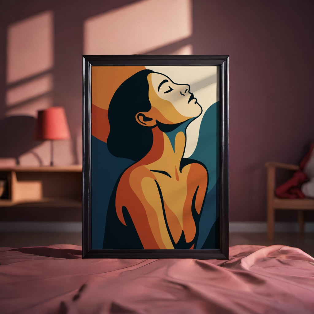 Serene Woman in Abstract Glow Art Poster Frame