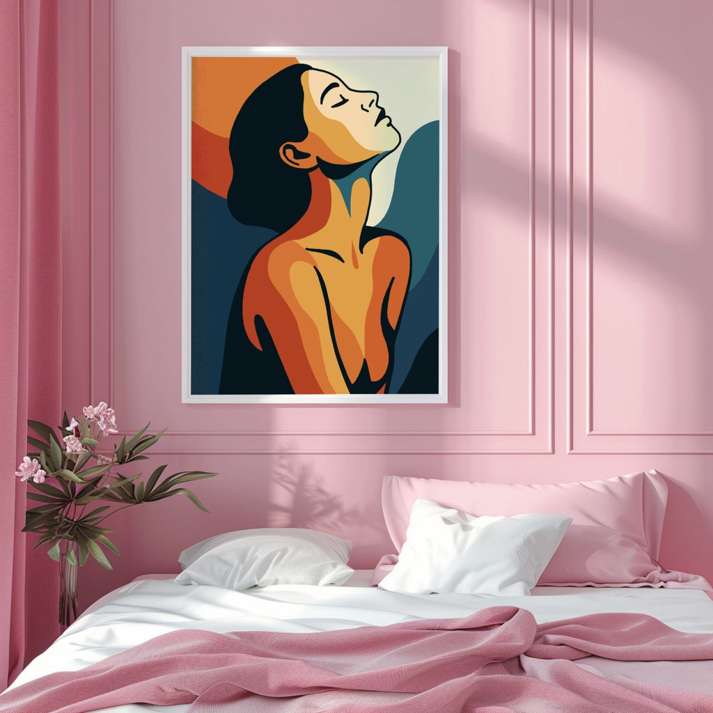 Serene Woman in Abstract Glow Art Poster Frame